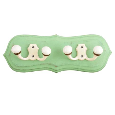 Green Cream Double Loop Ceramic Iron Wooden Hooks